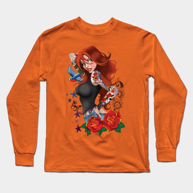 Tattoo Girl Long Sleeve T-Shirt by tigressdragon